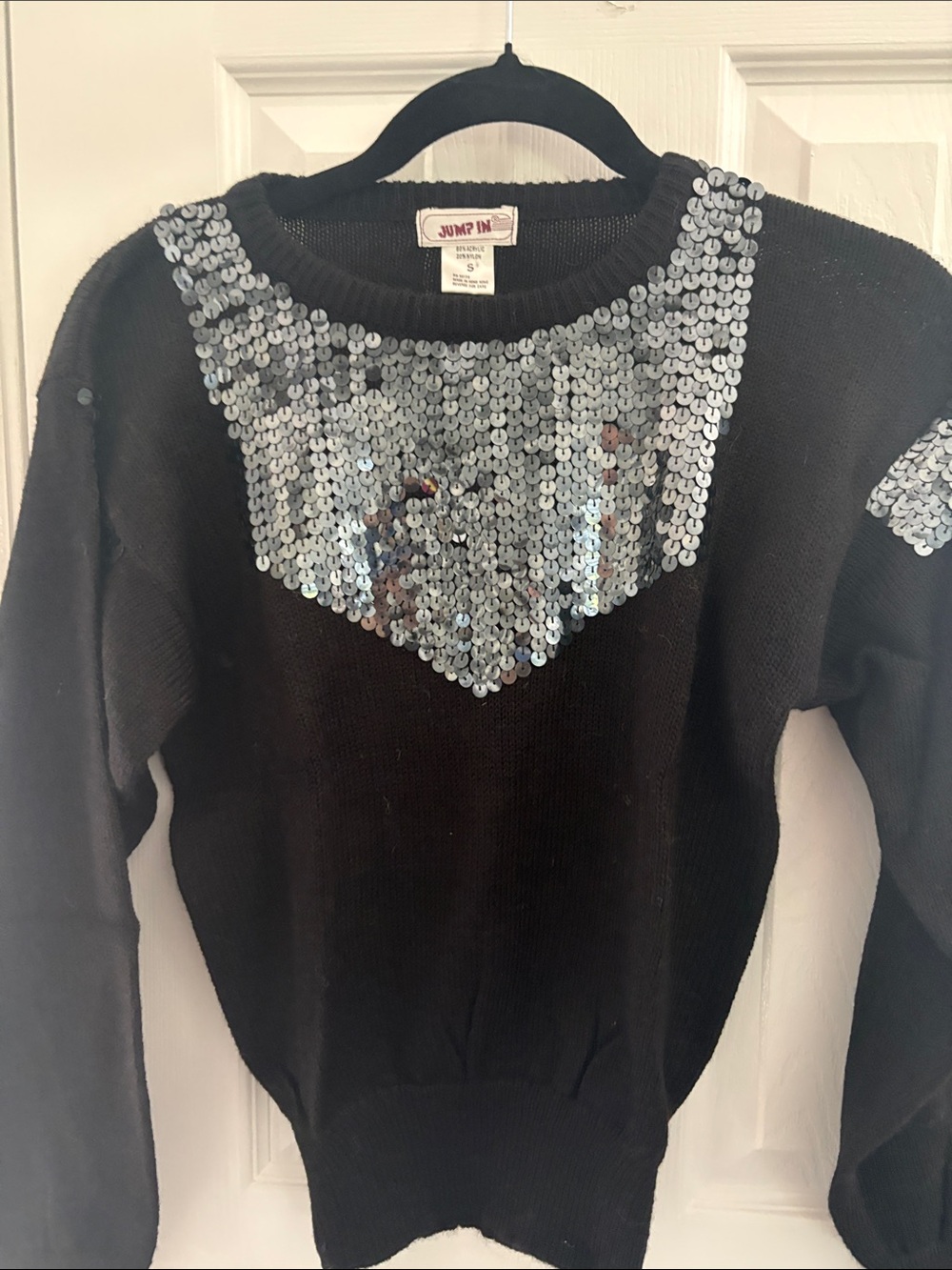 Jump Black Crewneck Sweater with Silver Sequin Yoke